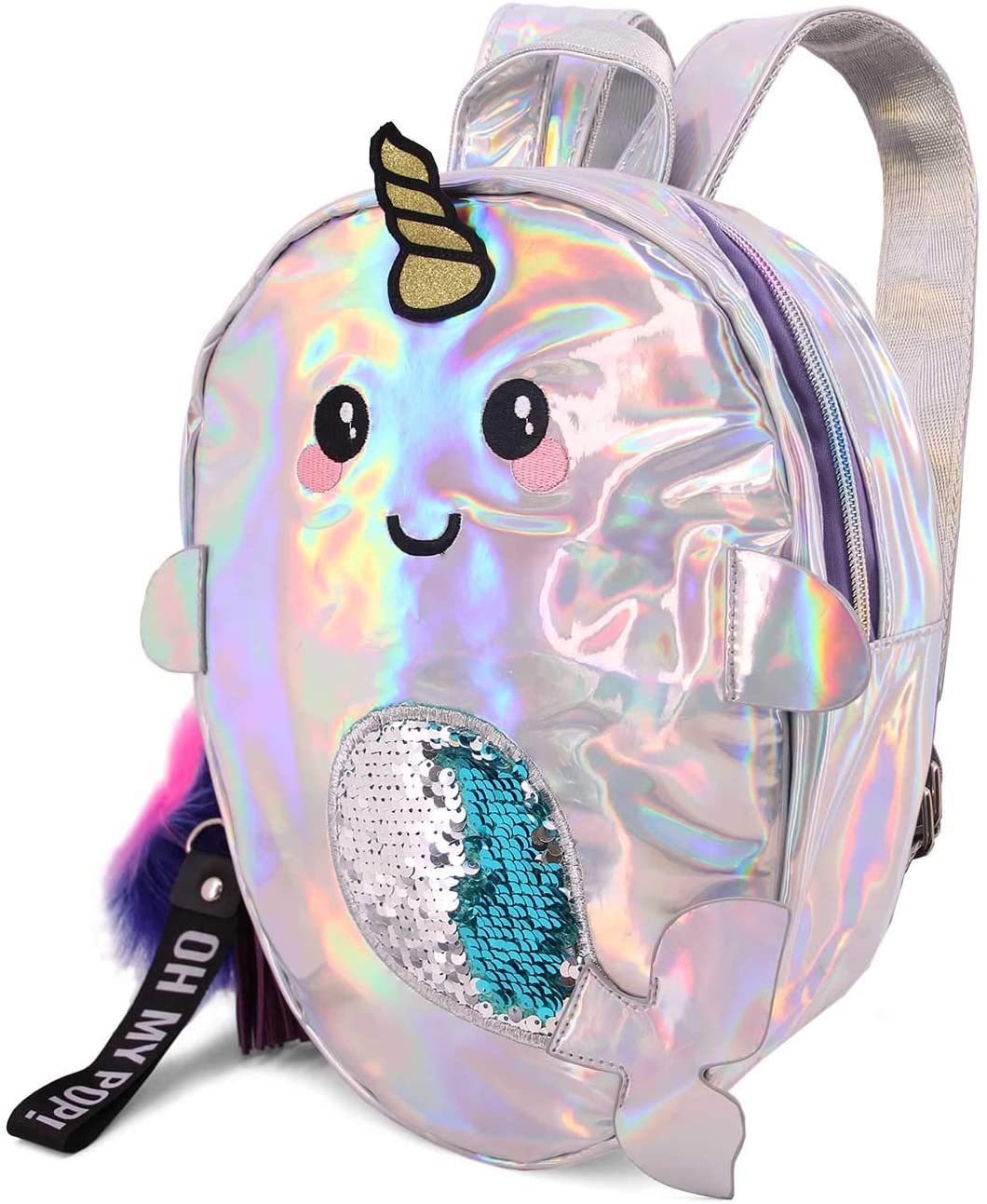 Oh My Pop! Narwhal-Small Body Backpack, Silver, 7 x 31 x 34 cm, Capacity 7 L