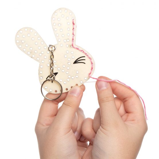 Baker Ross AT422 Easter Bunny Wooden Threading Keyring Kits - Pack of 5, Wooden Templates With Bright Coloured Wool For Craft Key Chains - Image 4