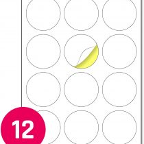 12 per Sheet, 25 Sheets, 60mm A4 Round White Sticker Paper Circle Labels, Laser/Inkjet Printing