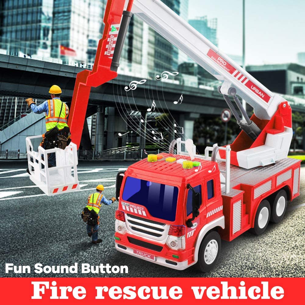 GizmoVine Fire Engine Toys, Large Fire Truck with Lights Sound Rescue Ladder, Friction Powered Large Toy Firetruck - Image 3