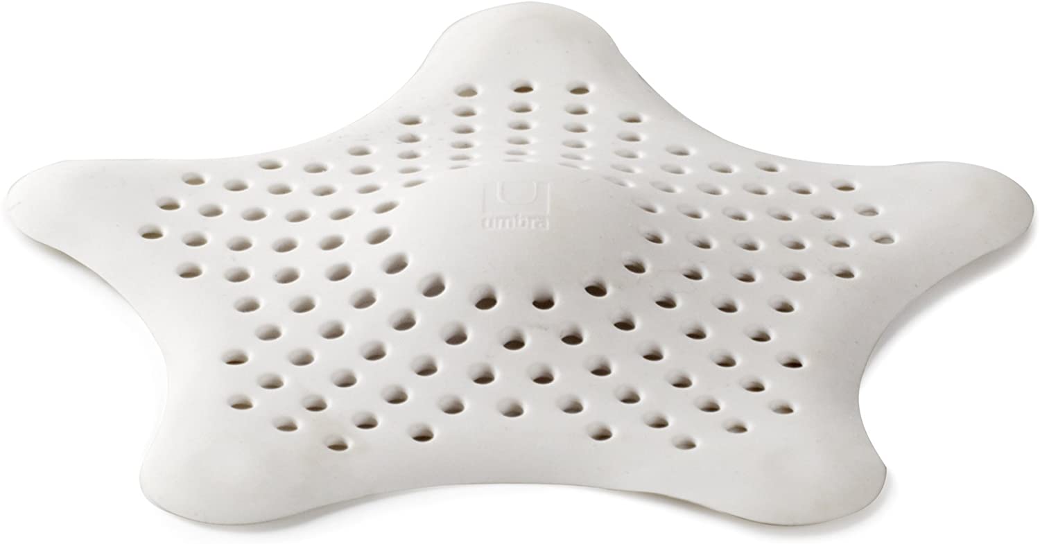 Umbra Starfish Hair Catcher, Fun Drain Cover Fits Most Standard Tub and Shower Drains, 6" Diameter, White