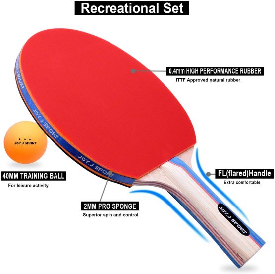 Joy.J Sport Table Tennis Bats, Pingpong Racket Set with 2 Bats and 3 Balls, TT Paddle for Home Indoor or Outdoor Play (Recreational set) - Image 3