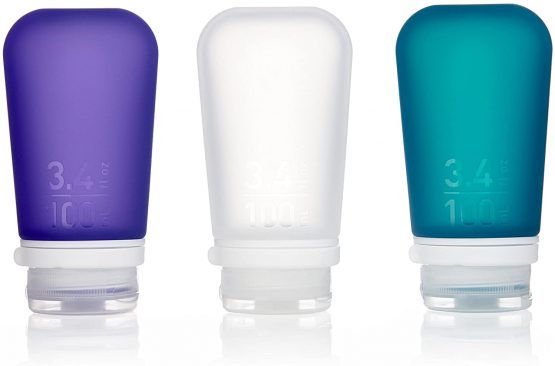 humangear GoToob+ 3-Pack - Large 100ml GoToob+ Travel Bottle with locking cap 3-Pack - Large 100ml - Clear/Purple/Turquoise, Large