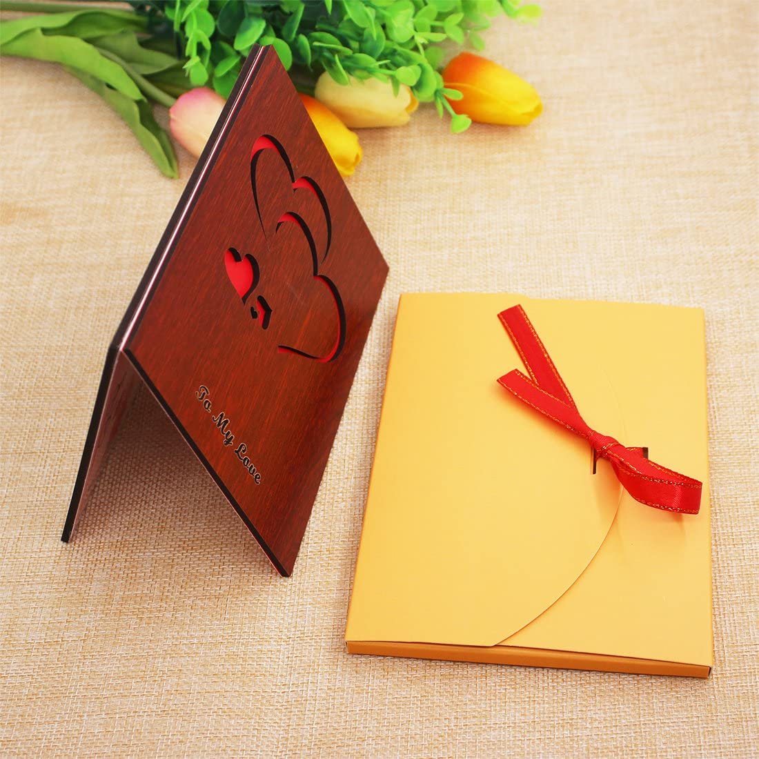 Creawoo Handmade Walnut Wood Love Greeting Card Unique Card Box Idea Greeting Card for Valentine's Day - Image 2