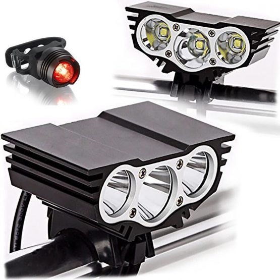 Tobole Flashlight LED Front Bicycle Light, 5 Lights CREE, 8000 Lumen XM-L T6 1300 mAh, with Charger, Negro3 (Black)