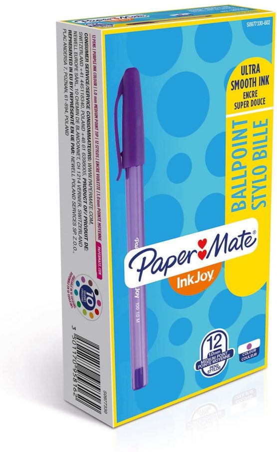 Paper Mate Inkjoy 100 Capped Ball Pen Medium Tip - Purple (Pack of 12)