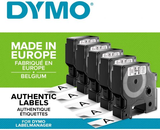 5 x Dymo D1 Standard Labelling Tape 45803 (S0720830) 19mm x 7m - Black on White