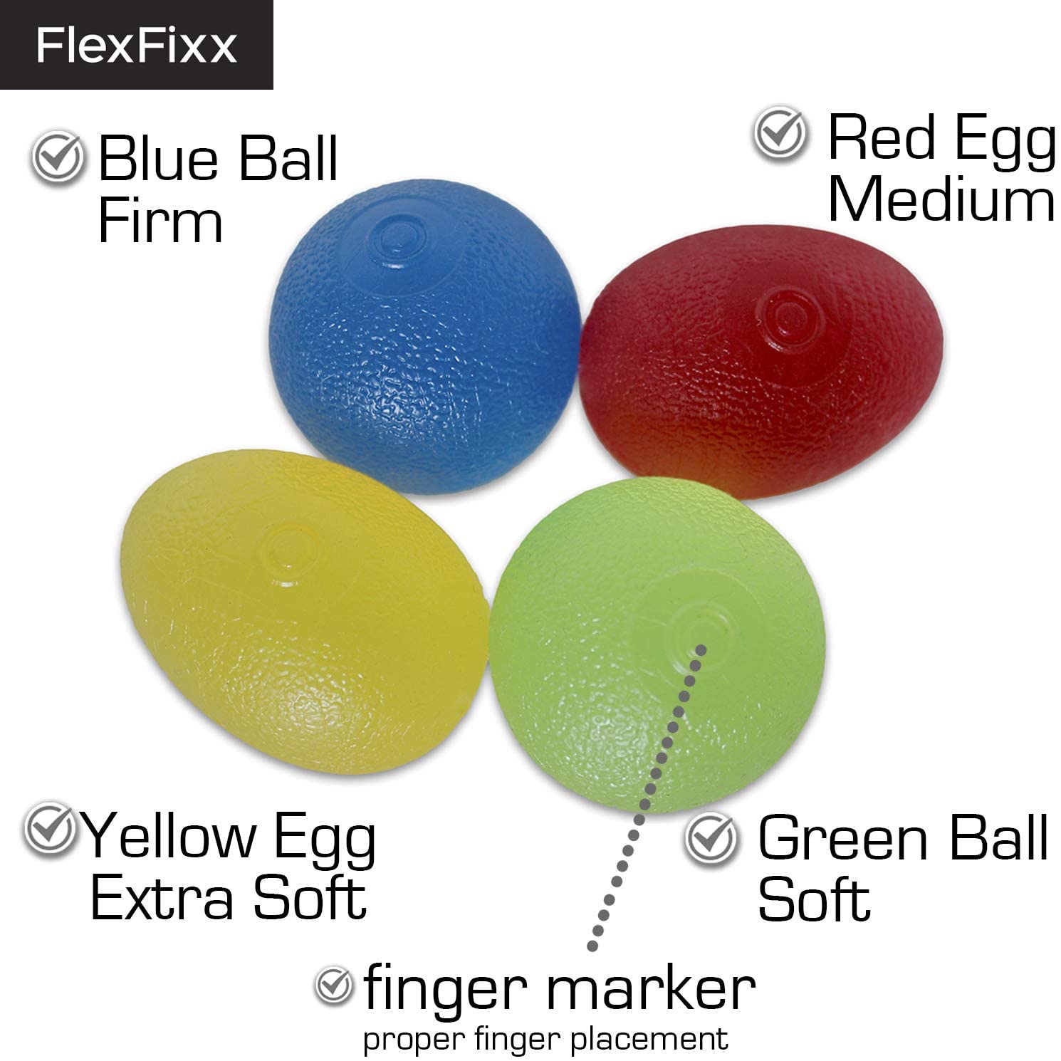 FlexFixx Hand Therapy Balls - Hand Exercise Balls For Arthritis, Stroke Rehabilitation, Grip, Wrist, Finger, and Hand Strengthener. Rehabilitation Squeeze Ball For Kids & Adults. - Image 2