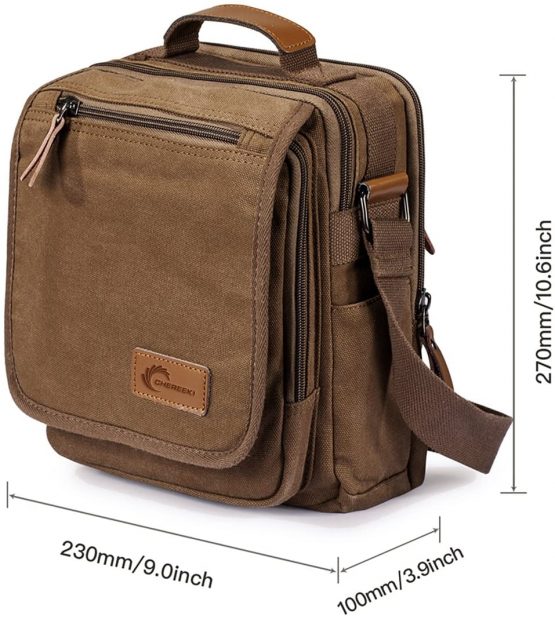 CHEREEKI Canvas Bag, Shoulder Bag Messenger Bag with Multiple Pockets (Hold 10 inch Tablet, iPad, Kindle) - Image 4