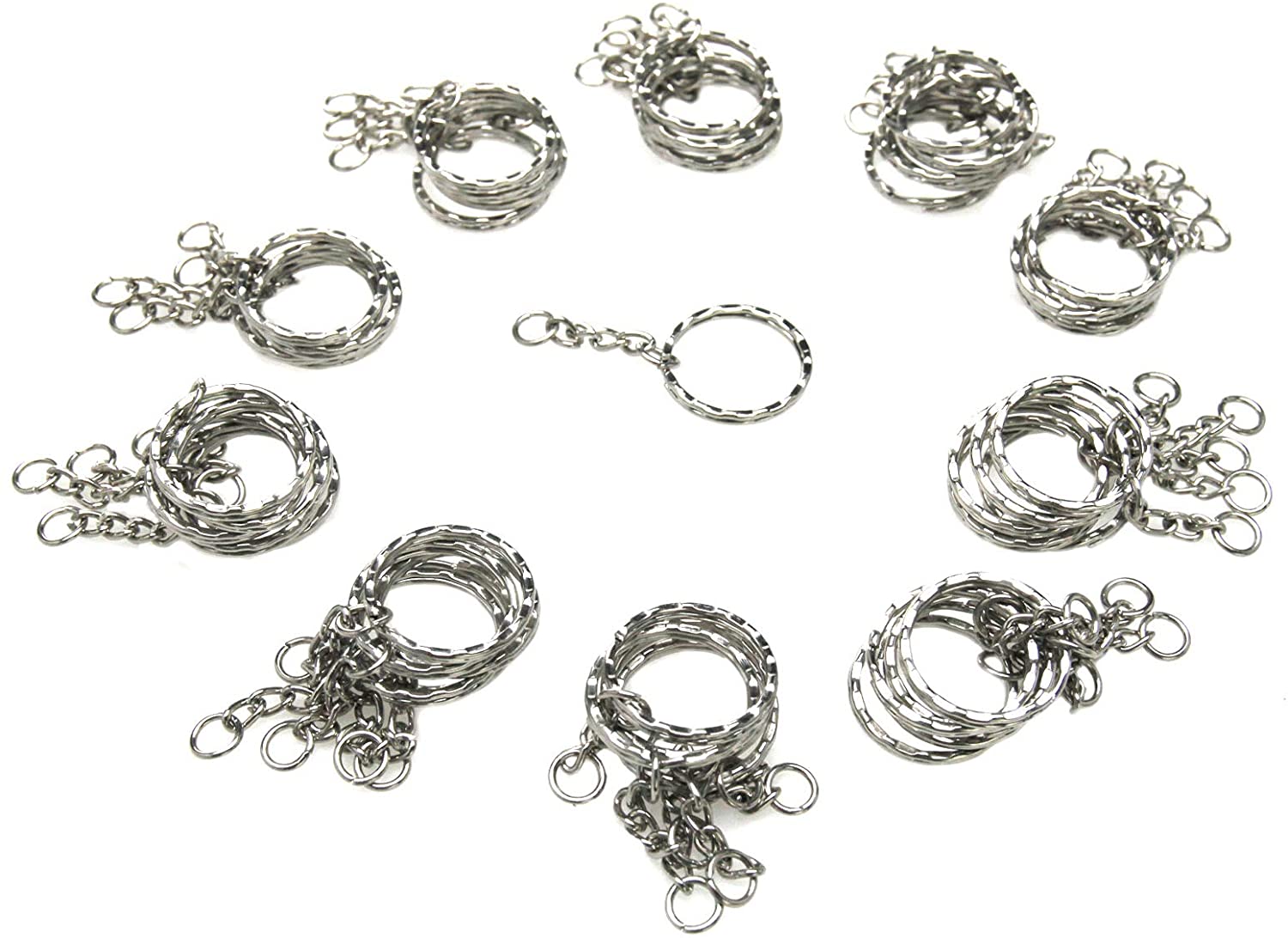 OTOTEC 50pcs Keyring Blanks 55mm Silver Tone Key chains Key Split Rings 4 Link Chain - Image 3