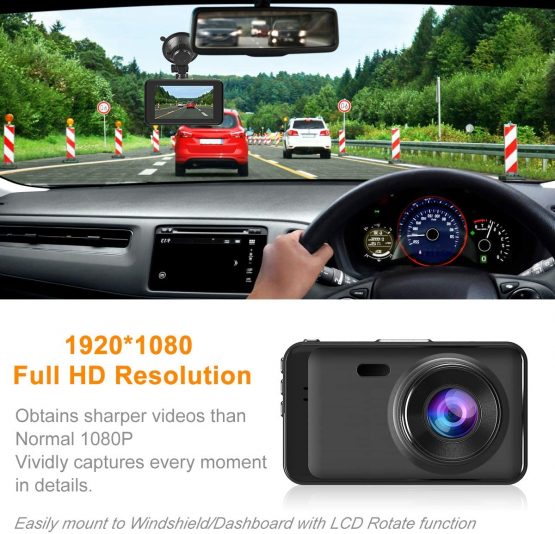 Dash Cam with SD Card Included FHD 1080P Dash Cams for Cars Dash Cameras Record Dash Cam with Night Vision, 170°Wide Angle 3”IPS Screen Dashcam Loop Recording G-sensor Motion Detection Parking Monitor - Image 4