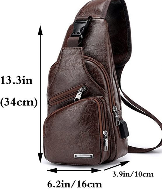Rullar Waterproof Leather Sling Bags Chest Shoulder Crossbody Messenger Business Travel Hiking School Multipurpose Daypack Purse Backpack for Mens Womens - Image 2