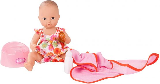 Gotz 1853035 Aquini Girl Vintage Doll - 33 cm Bathing Baby Doll Without Hair And Painted Brown Eyes - Suitable For Children Over 18 Months