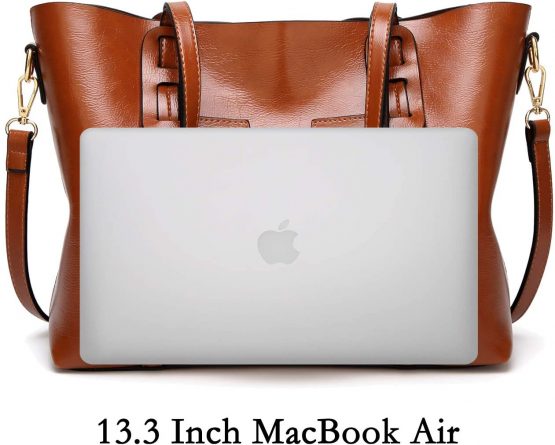 Aileese Womens Soft PU Leather Handbags Large Capacity Retro Vintage Top-Handle Casual Tote Shoulder Laptop Bags - Image 4