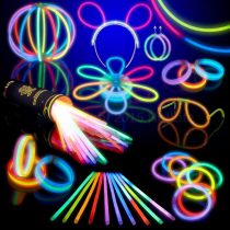 HOTLITE 100 Glow Stick Party Pack- 8" Premium bracelets, necklaces, kits to create glasses, triple bracelets, a headband, earrings, flowers, a glow ball & more!