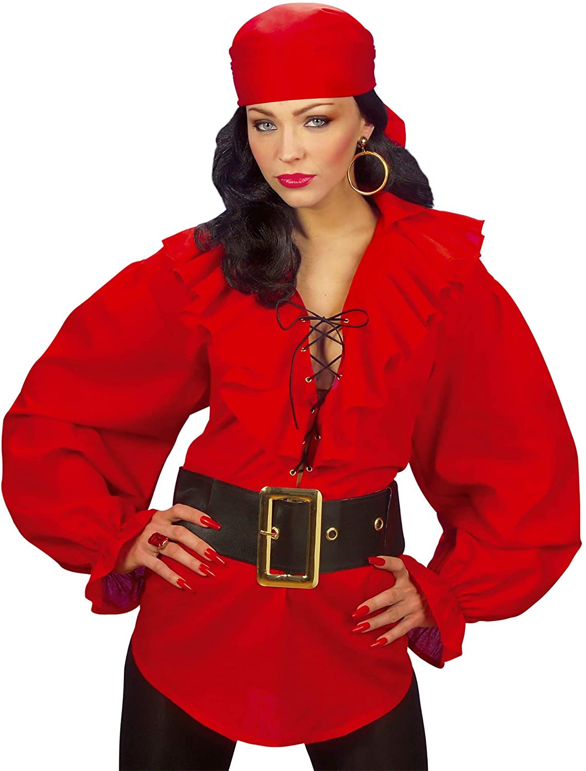 Ladies Pirate Shirt Ladies - Red Costume for Buccaneer Fancy Dress - Image 3