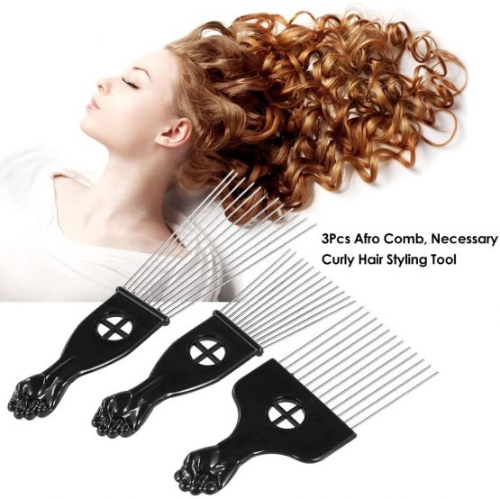 3Pcs Afro Combs, Professional Metal African American Hair Comb for Hairdressing Styling Tool - Image 3