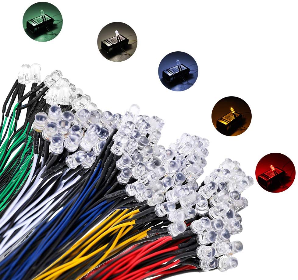 YIXISI 100 PCS 5mm LED Diodes Light 5 Color (Each Color 20 PCS) Ultra Bright 12V 20cm Pre Wired, LED Diodes Light - Image 2