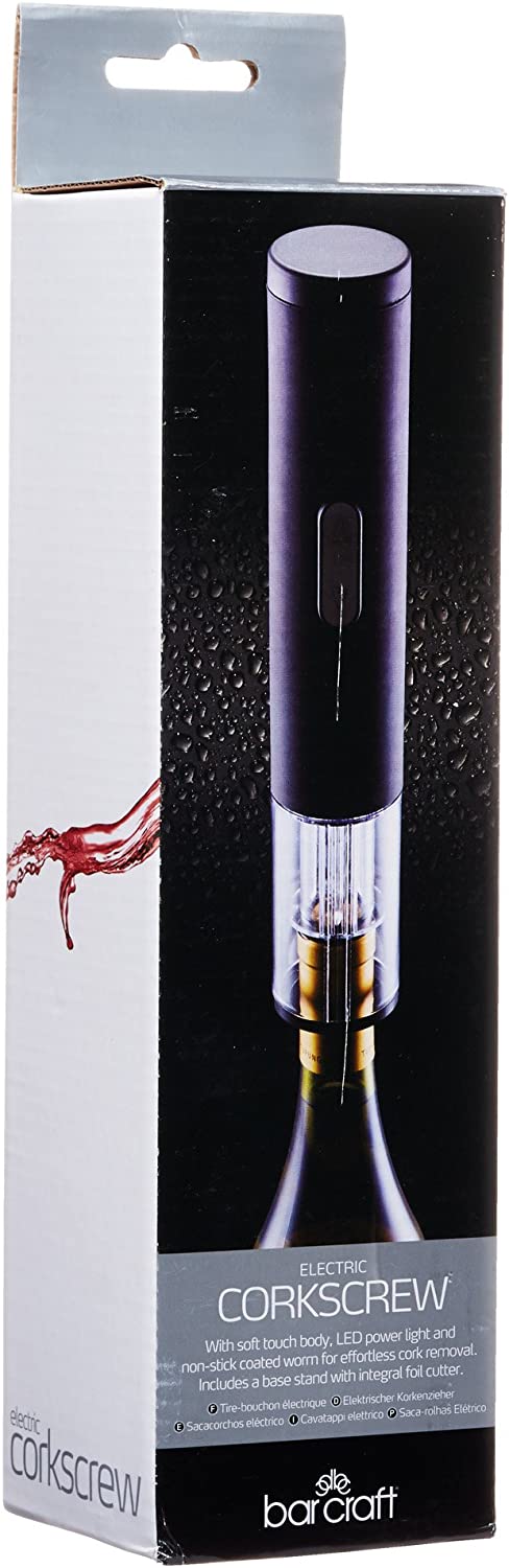 BarCraft Electric Corkscrew Wine Opener with Foil Cutter, Black, 26.5 x 4.5 cm - Image 2