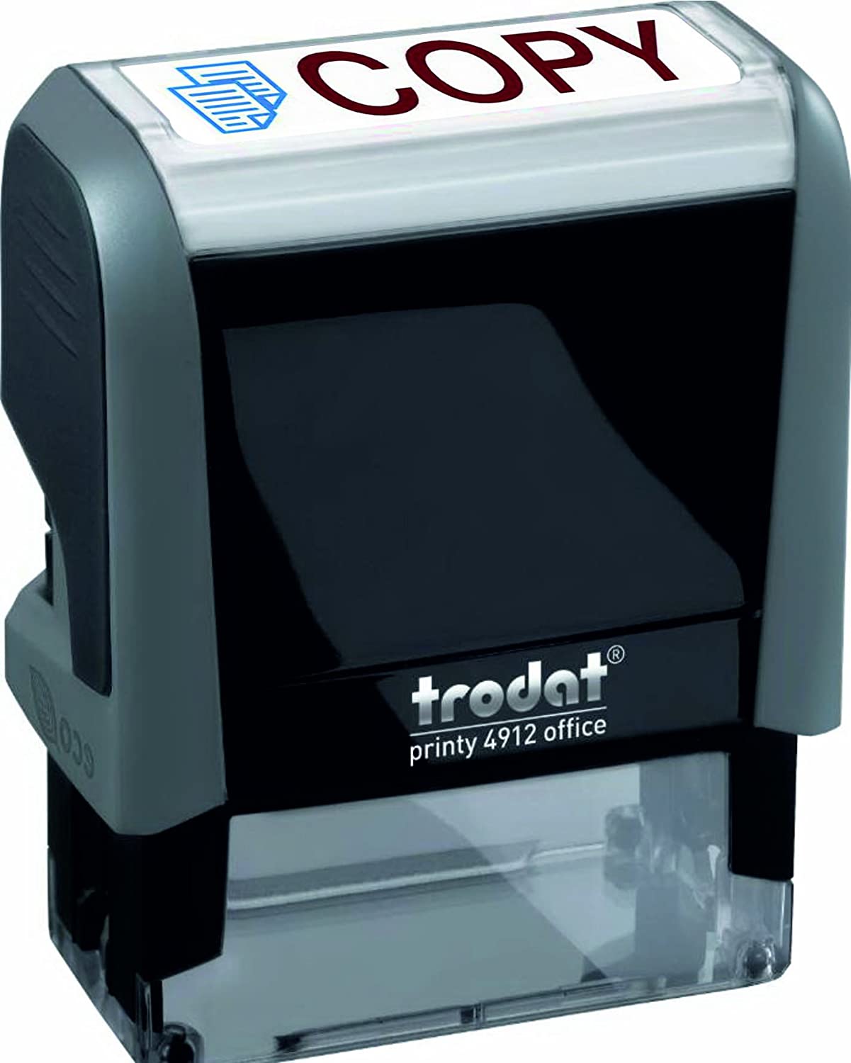 Trodat 286912 Office Printy Stamp Self-inking Copy 18x46mm Reinkable Red and Blue Ref 43241, Blue & Red