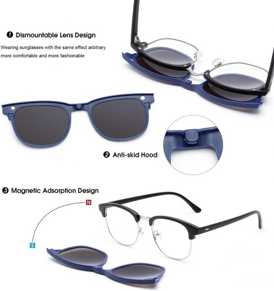 Magnetic 5 Pcs Polarized Clip-on Sunglasses Plastic Frame for Night Driving - Image 3
