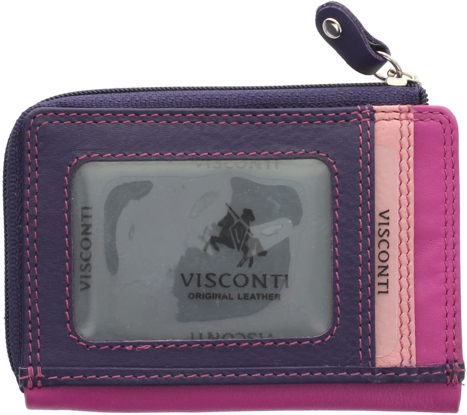 VISCONTI Leather Rainbow Collection PHI PHI Slimline Credit Card Purse RB110 Berry Multi
