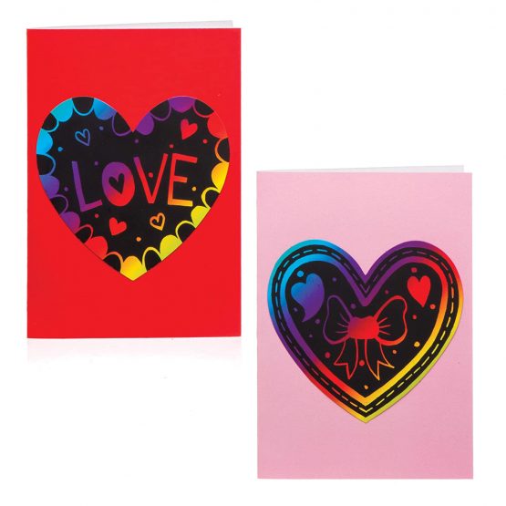 Baker Ross AW163 Heart Scratch Art Greeting Cards - Pack of 6, For Kids to Make, personalize and Gift For Mother’s Day/Valentine’s Day - Image 2