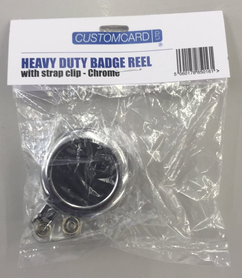 Customcard ltd® Heavy Duty Badge Pull Reel with Strap Clip - Chrome, Pack 1 - Image 2