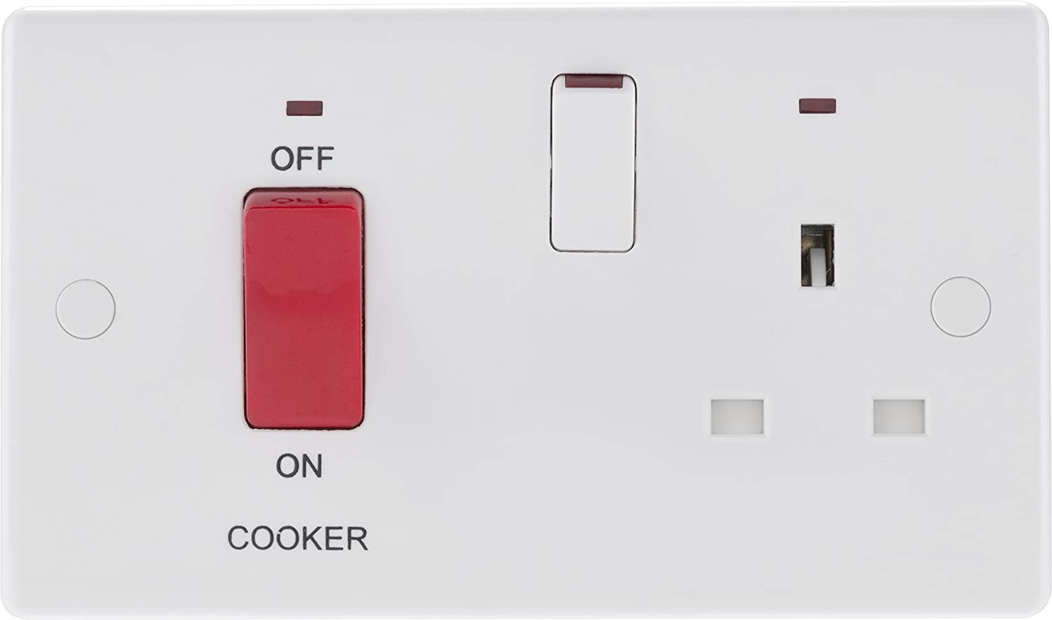 Nexus 45A Connection Unit, White Moulded, Neon Double Pole Cooker Control Unit with Single Socket - Image 2