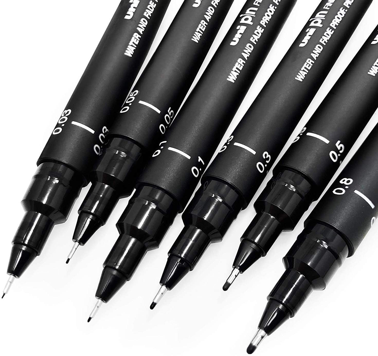 Uni Pin - Set of 6 drawing pens - black ink - fine point 0.03-0.8 mm, 6 Unité (Lot de 1)