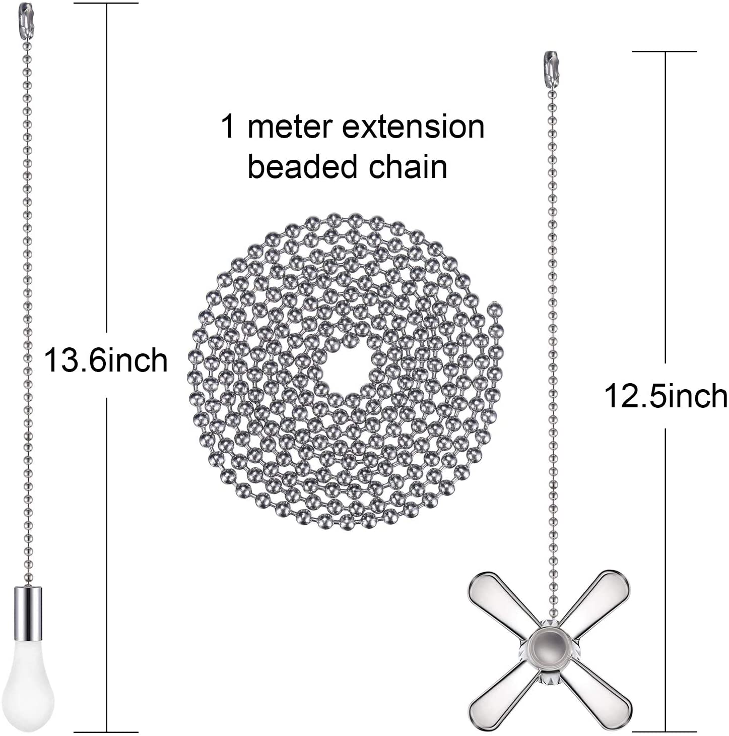 2 Pieces Metal Fan and Light Bulb Shaped Pull Chain Set with Connector, 1 Piece Length Extension