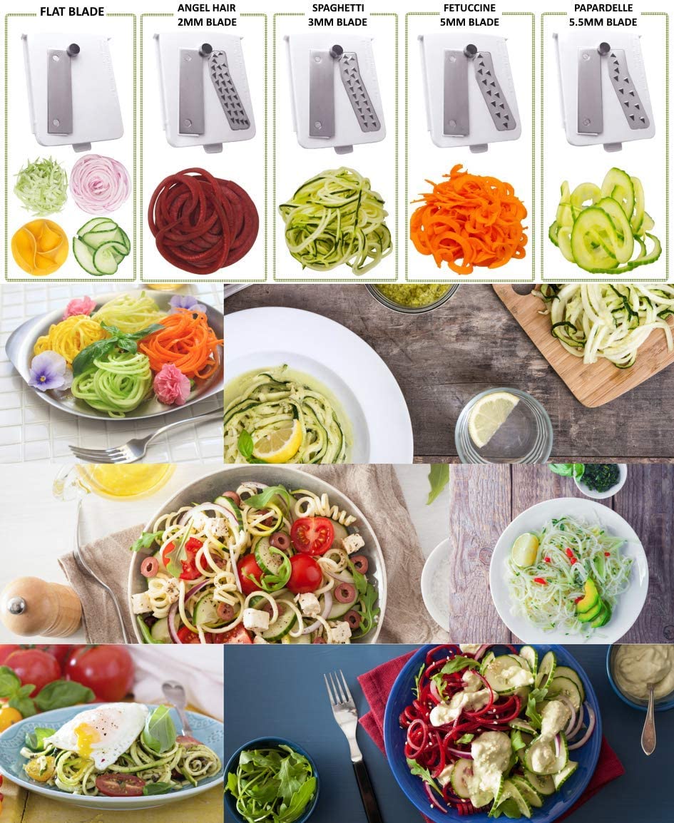 Brieftons 5-Blade Vegetable Spiralizer: Best Zucchini Spiral Slicer & Veggie Noodle Maker, Japanese Steel Blades - Image 3