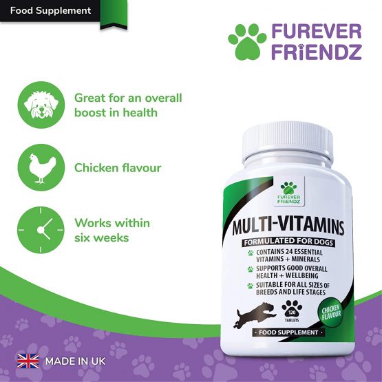 Daily Multivitamin Supplement for Dogs - 120 Chewable Chicken Flavour Tablets – 24 Nutrients, Vitamins & Minerals - Helps with Brain, Heart, Eyes, Kidneys, Liver, Joint Function • Furever Friendz - Image 4