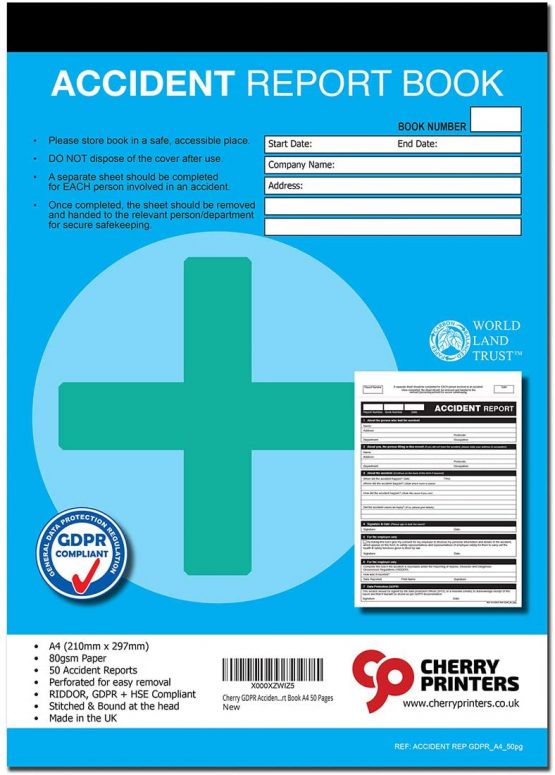 Cherry GDPR Accident Report Book A4 50 Pages