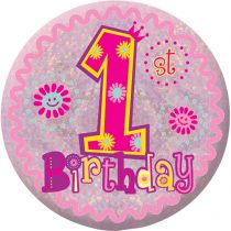 amscan 9900820 1st Birthday Holographic Badge Party Accessory 5.5cm - 1 Pc, Small