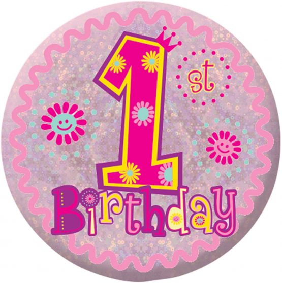 amscan 9900820 1st Birthday Holographic Badge Party Accessory 5.5cm - 1 Pc, Small
