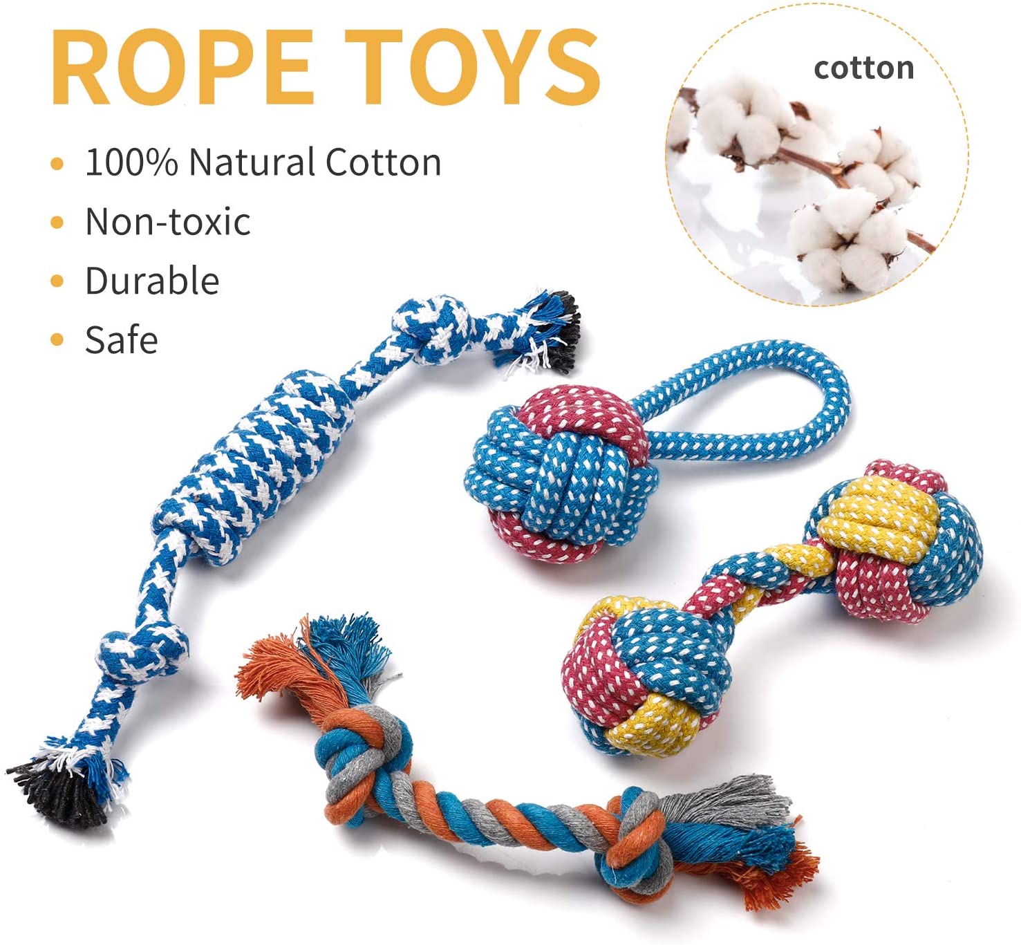 Toozey Dog Toys - 7 Pack Puppy Toys from 8 Weeks Small Dog - Interactive Chew Rope Toys, Non-Toxic Natural Cotton, Relieves Boredom - Image 2