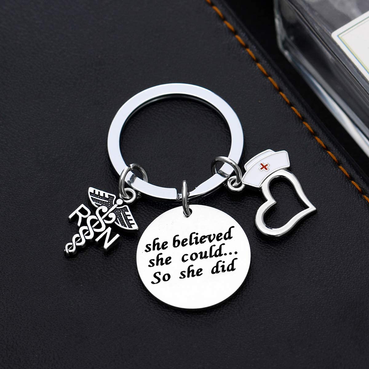 MADHAHEFU Nurse Gifts Inspirational Gifts for Nurse Keychain Graduation Gifts For Nurse Nursing Pendant Jewellery (She Believed she Could) - Image 2