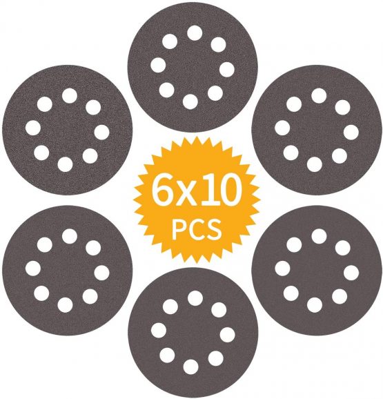 60PCS Sanding Discs 125mm Sandpaper Silicon Carbide Sanding Pads, 60 100 150 180 240 320 Grits, Wear-Resistant Sander Discs Set