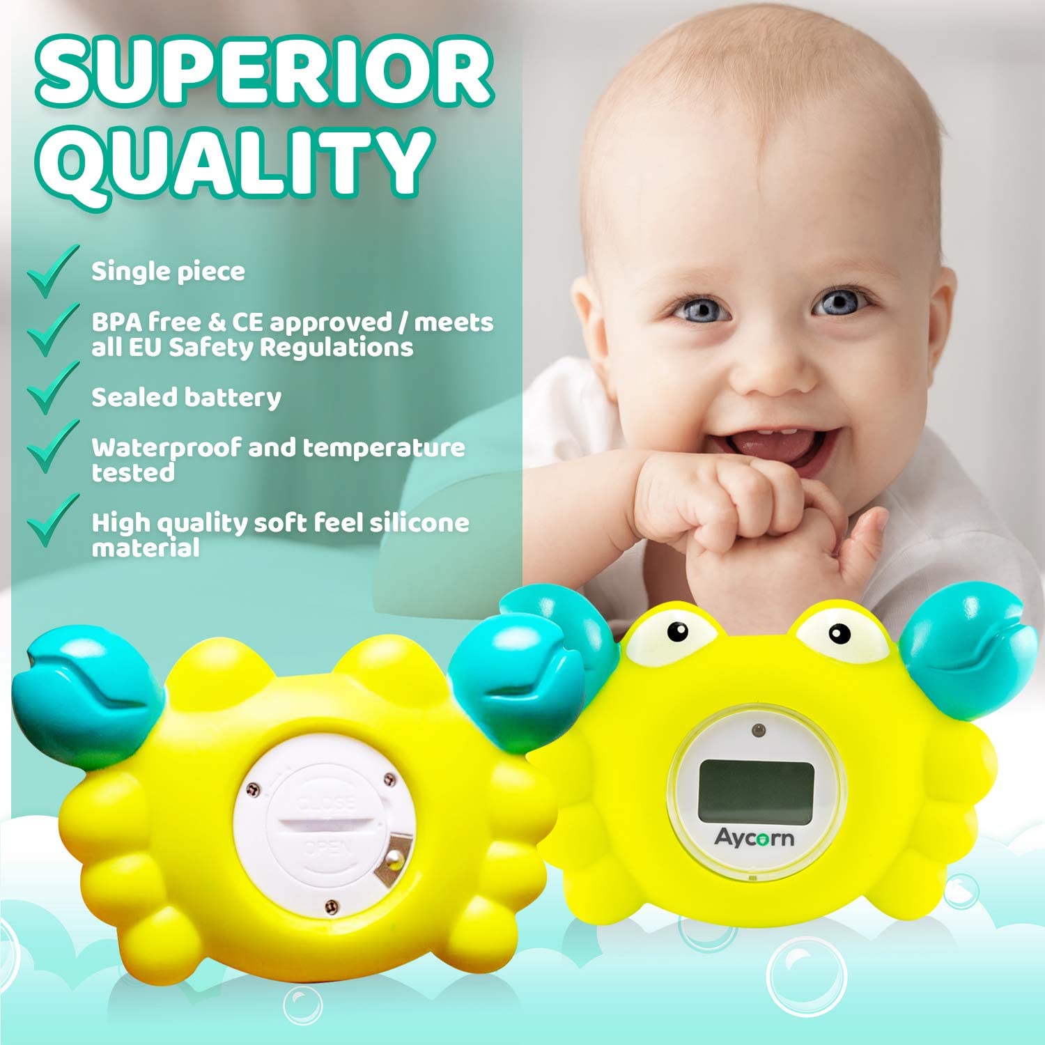Aycorn Digital Baby Bath and Room Thermometer. Fast and Accurate Water Readings with LED Warning Alarm Ensures Your Child's Safety. Cute Floating Bathtub Toy Makes Perfect Bathtime Fun for Infants - Image 4