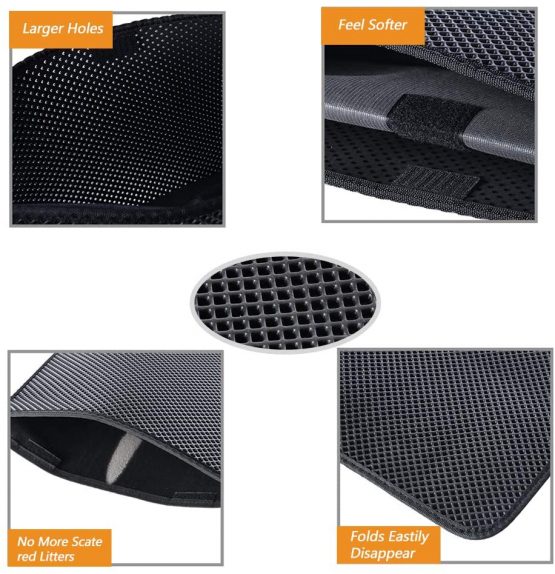 FXxswey Cat Litter Mat Litter Trapping Mat, Honeycomb Double Layer Design Waterproof Urine Proof Trapper Mat for Litter Boxes, Easy Clean Scatter Control (28" X 22" Inch) - Image 4