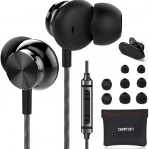 Betron BS10 Earphones, In Ear Headphones Earphones with Microphone and Volume Control, Powerful Bass Driven Sound, 12mm Large Drivers, Ergonomic Design, Black