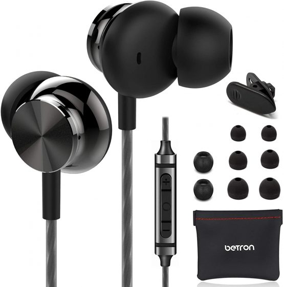 Betron BS10 Earphones, In Ear Headphones Earphones with Microphone and Volume Control, Powerful Bass Driven Sound, 12mm Large Drivers, Ergonomic Design, Black