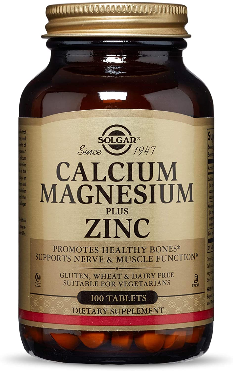 Solgar® Calcium Magnesium Plus Zinc Tablets - Pack of 100 - Healthy Bones, Teeth & Muscles - Supports Health of Nervous System - Vegan