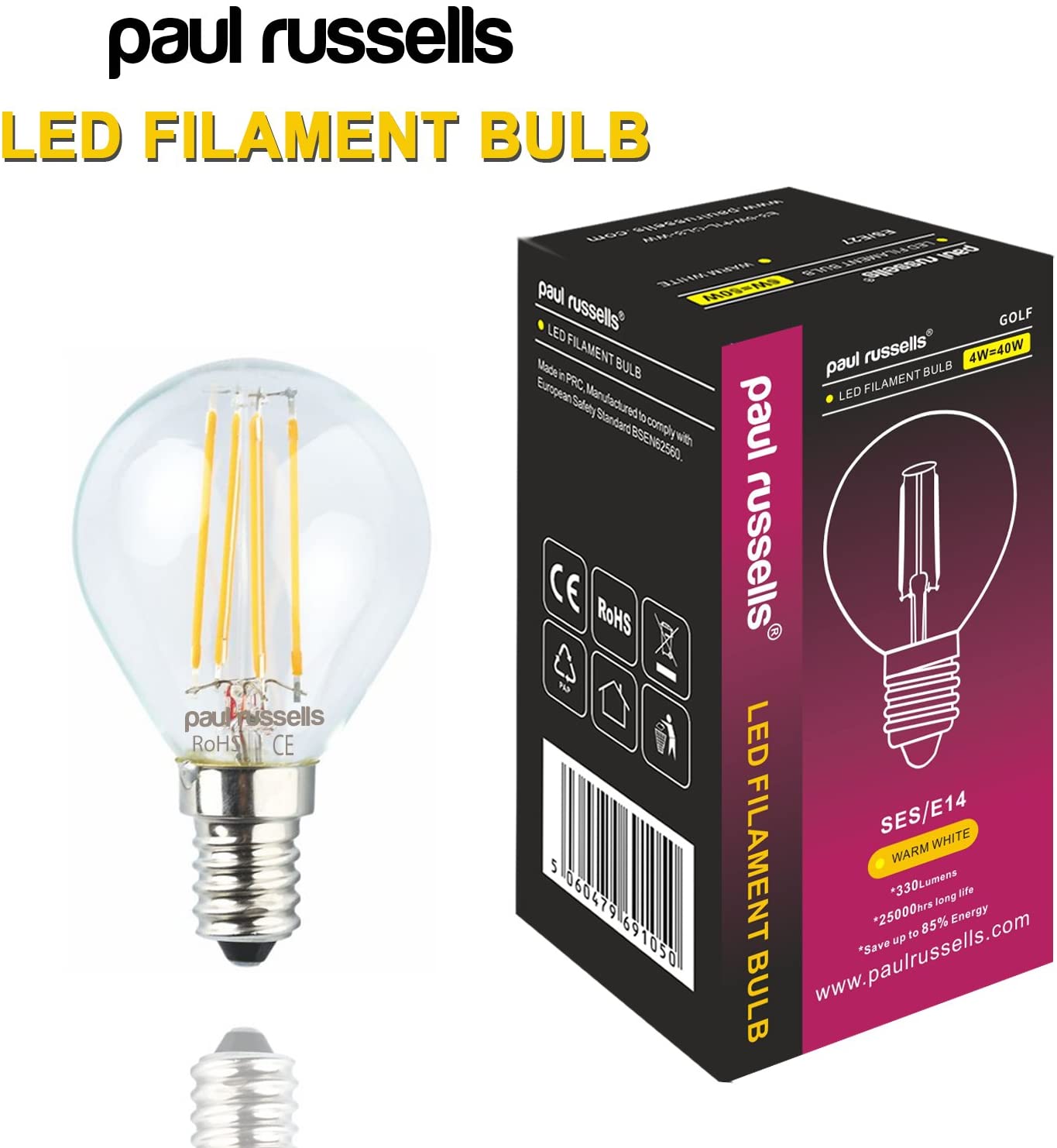 Paul russells LED Filament Golf Ball Light Small Edison Screw E14, 40w Equivalent G45 Bulb - Image 2