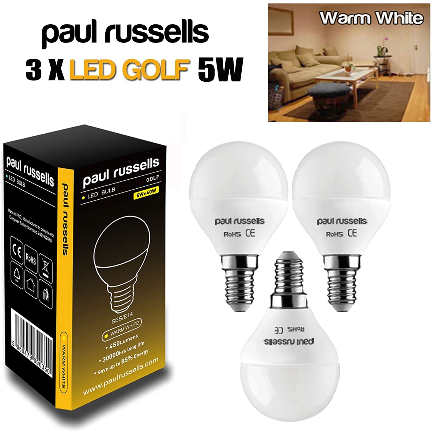 paul russells LED Light Small Edison Screw E14, 40w Equivalent, 4.9W 470 Lumens LED Bulbs, 2700K Bright Warm White - Image 2