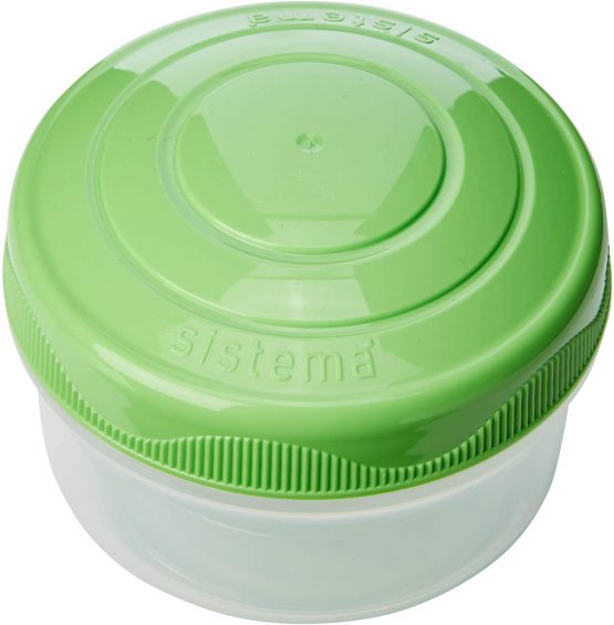 Sistema Snack Pots Mini Bites TO GO | 130 ml | Stackable Snack Boxes with Lids | BPA-Free | Green, Pink & Blue Lids | 3 Count - Image 2