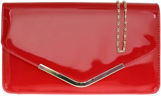 Girly HandBags Patent Faux Leather Envelope Clutch Bag Shoulder Bag Party