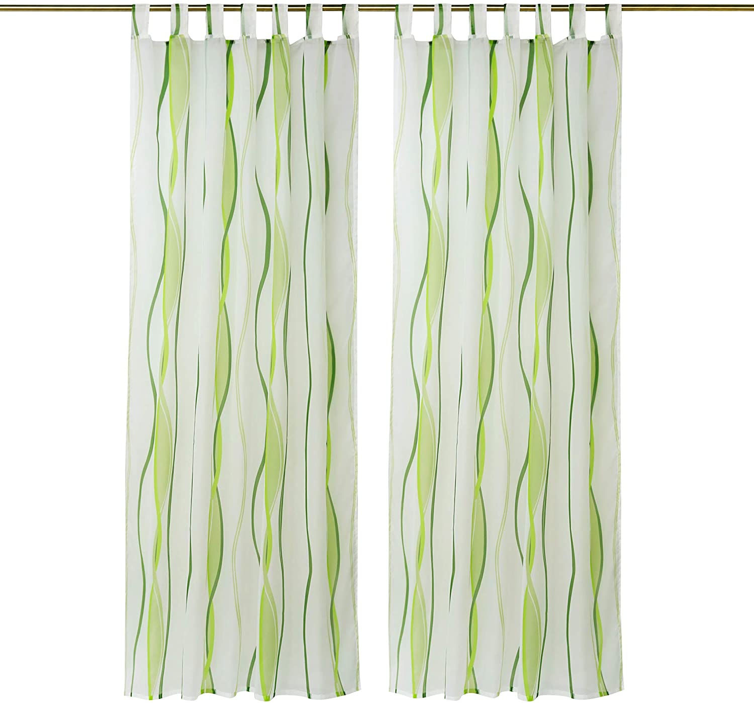 HongYa 1 Piece Transparent Net Curtain with Loops Waves Design Polyester Decoration for Bedroom Living Room Balcony Cream Green HW 145/140 cm - Image 2