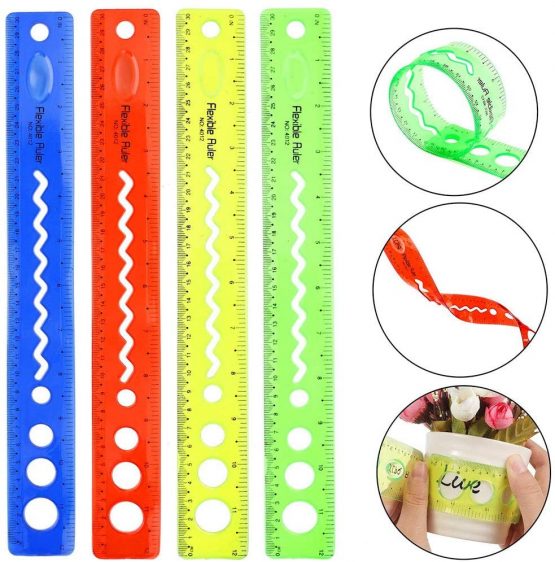 30cm/12inch Shatter Resistant Rulers Bendable Flexible Unbreakable Rulers Transparent Clear Folding Shutterproof Straigt Rubber Plastic Rulers Stationery for School Classroom Home Office(4PCS)